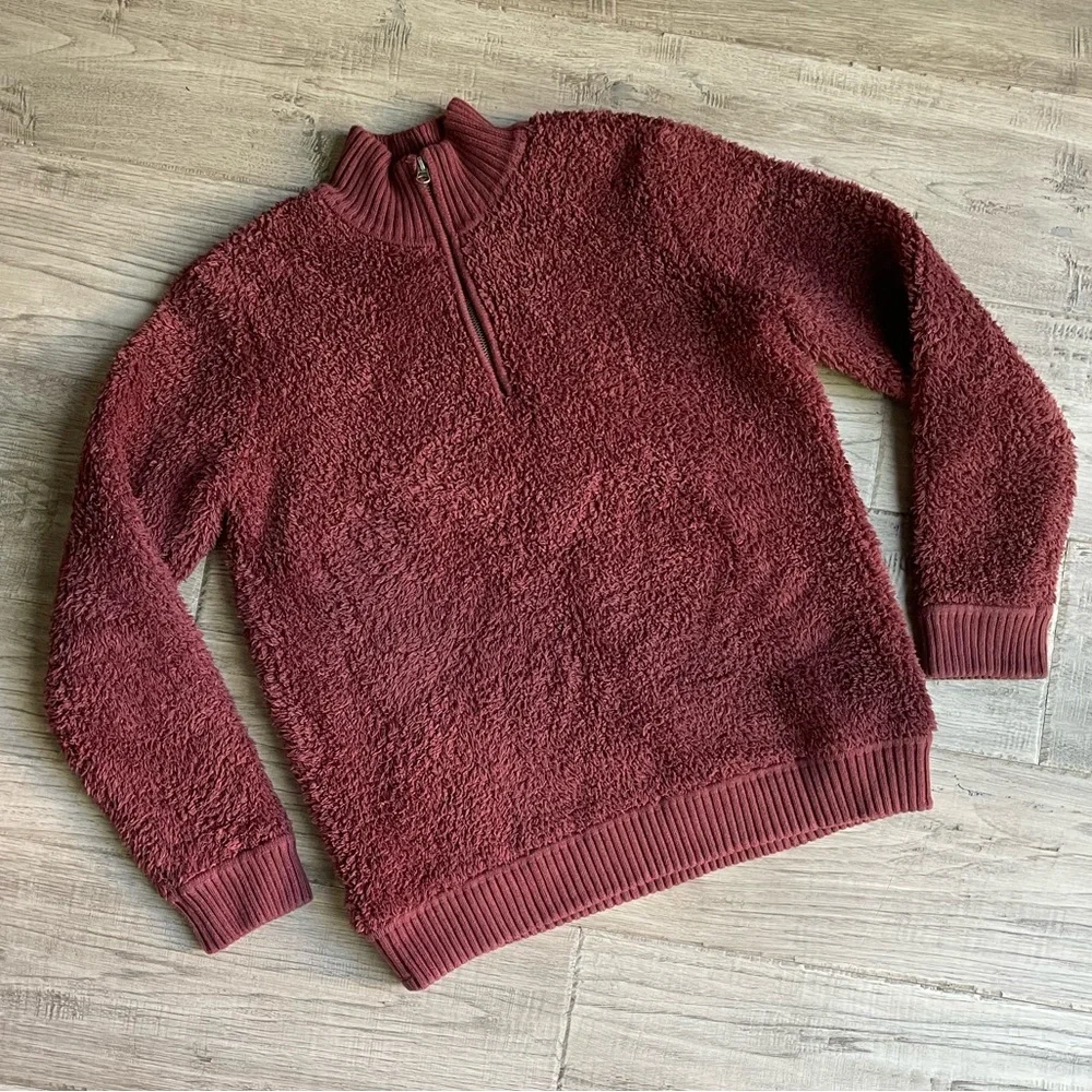 Barefoot Dreams CozyChic Shearling Half Zip Pullover In Burgundy NO TAGS SZ M
